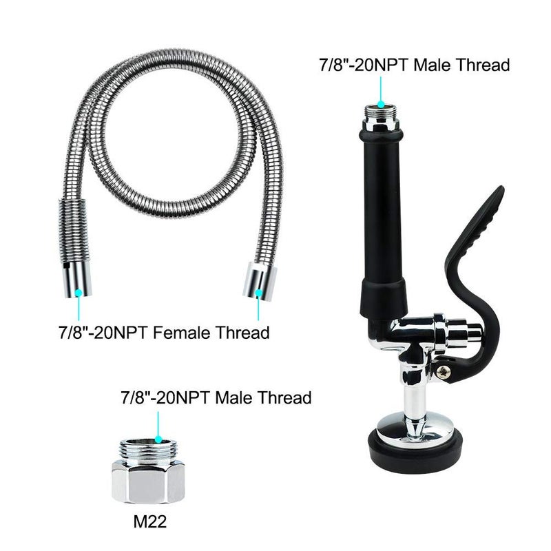 KWODE Pre-Rinse Hose with Spray Valve 44 Inch Flexible Stainless Hose with Sprayer Nozzle Head Replacement Kit for Commercial Kitchen Sink Faucet(Free Brass Adapter to Connect Add-on Swivel Spout) - Image 3